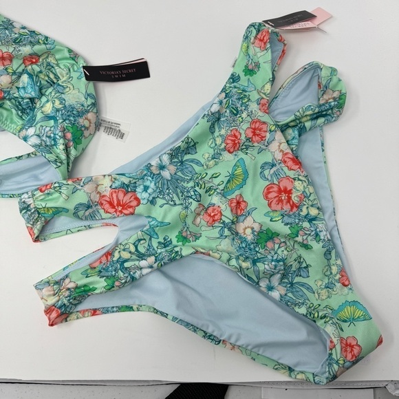 Victoria’s Secret Green Floral Butterfly Halter Bikini High Waisted Cut Out - Picture 10 of 14